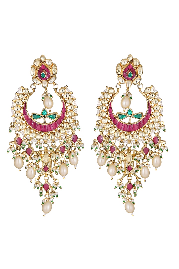 Gold Finish Meenakari Chandbali Earrings by Auraa Trends at Pernia's Pop Up Shop