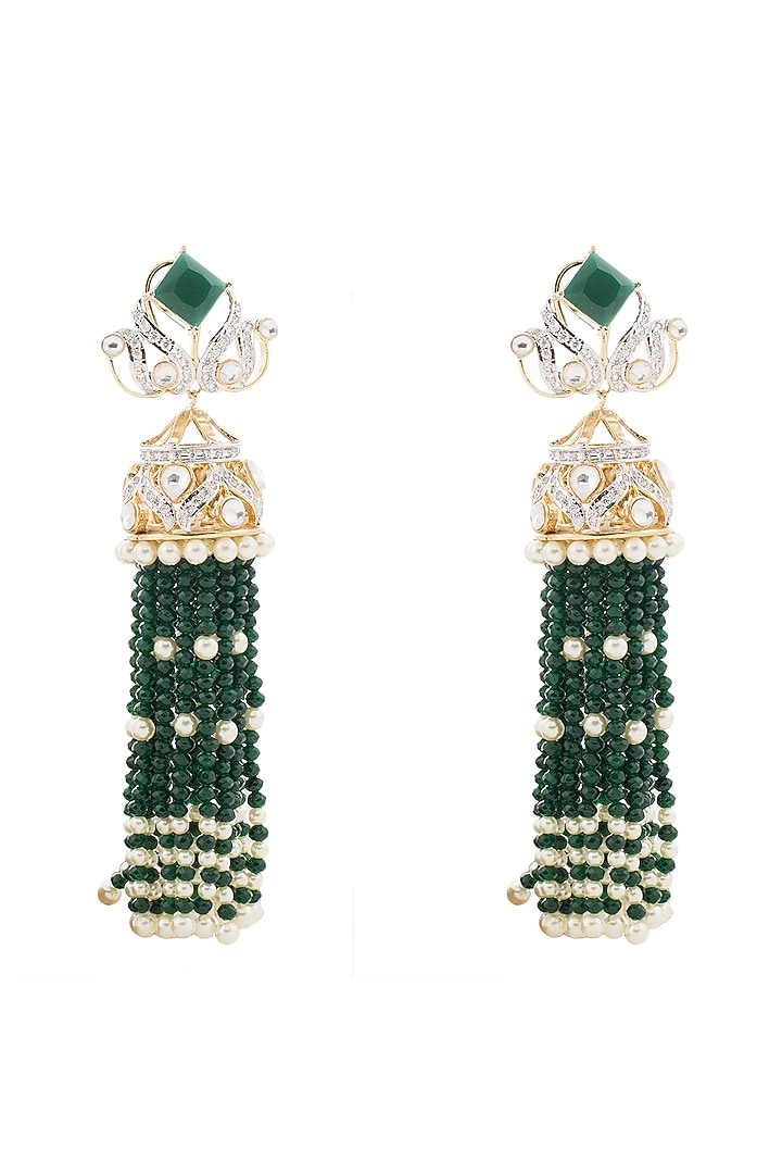 Gold Finish Diamond Jhumka Earrings by Aura Trends at Pernia's Pop Up Shop