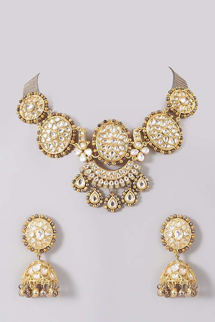 Gold Plated Kundan Polki Necklace Set by Aura Trends at Pernia's Pop Up Shop