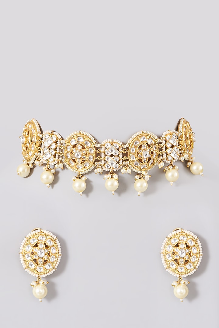 Gold Plated Kundan Polki Choker Necklace Set by Aura Trends at Pernia's Pop Up Shop