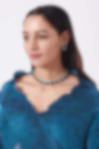 White Finish Necklace Set With Green Diamante by Auraa Trends at Pernia's Pop Up Shop