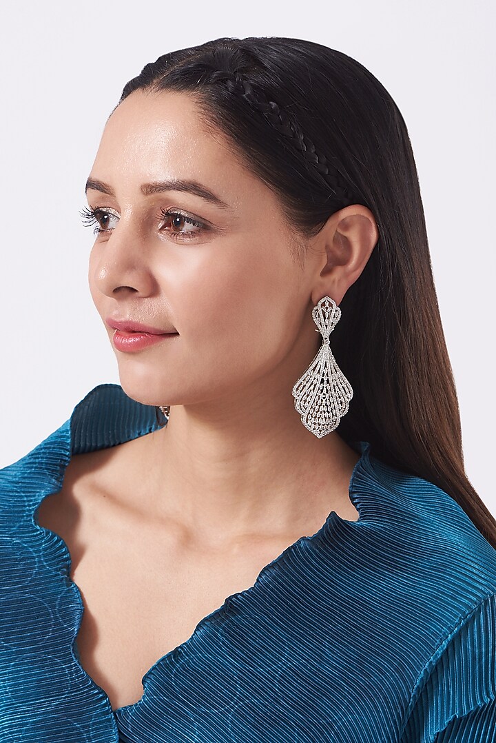White Finish American Diamonds Earrings by Auraa Trends at Pernia's Pop Up Shop