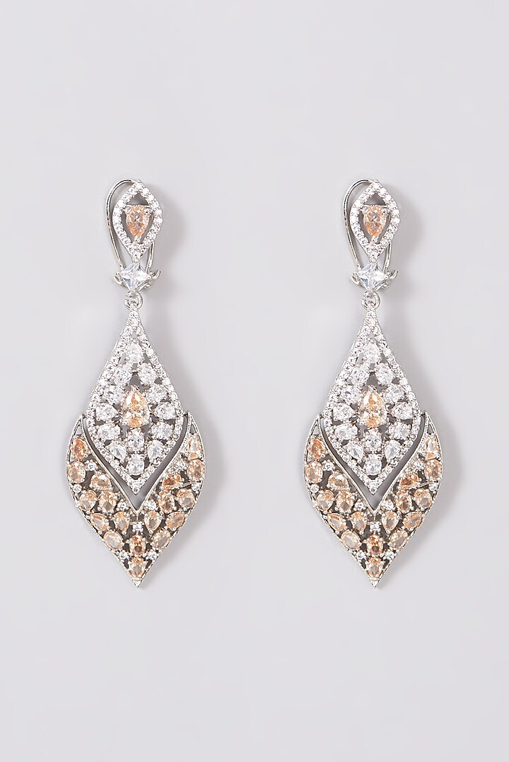 White Finish Earrings With American Diamonds by Aura Trends at Pernia's Pop Up Shop