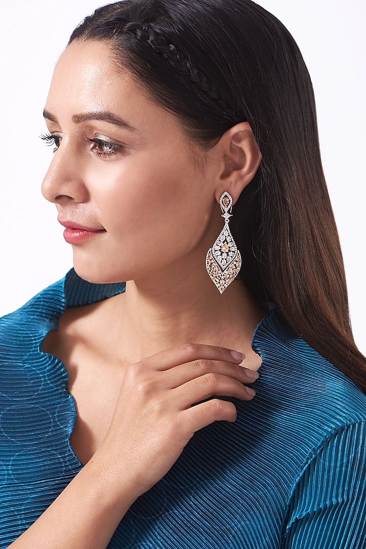 White Finish Earrings With American Diamonds by Aura Trends at Pernia's Pop Up Shop