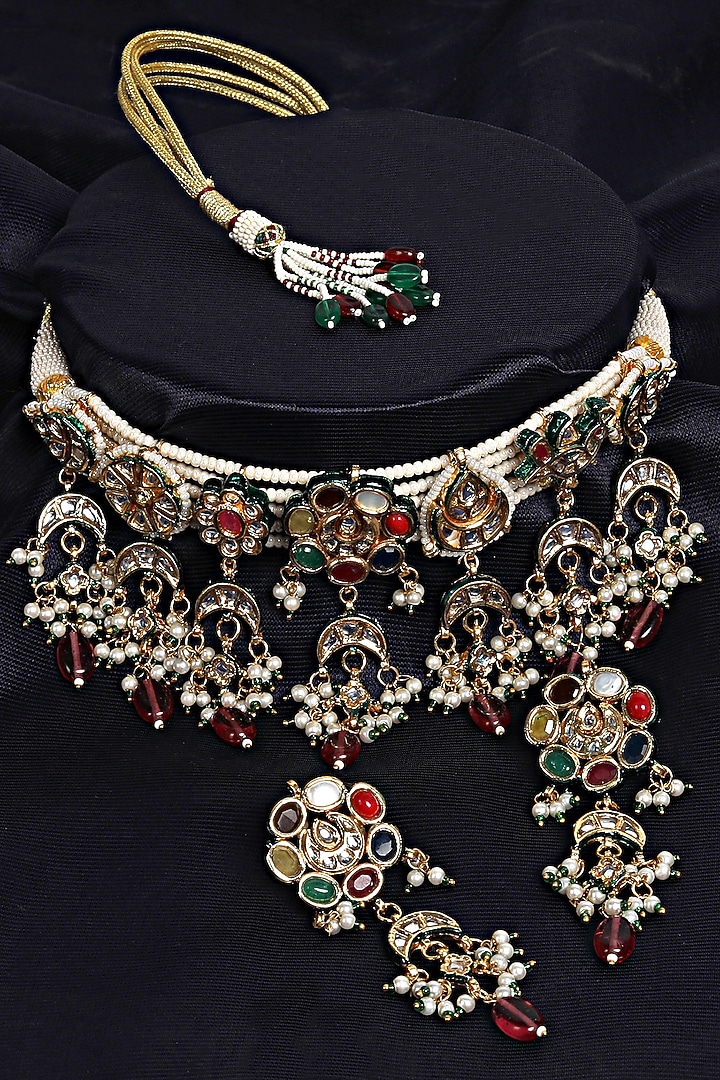 Gold Plated Kundan Polki Necklace Set by Aura Trends at Pernia's Pop Up Shop