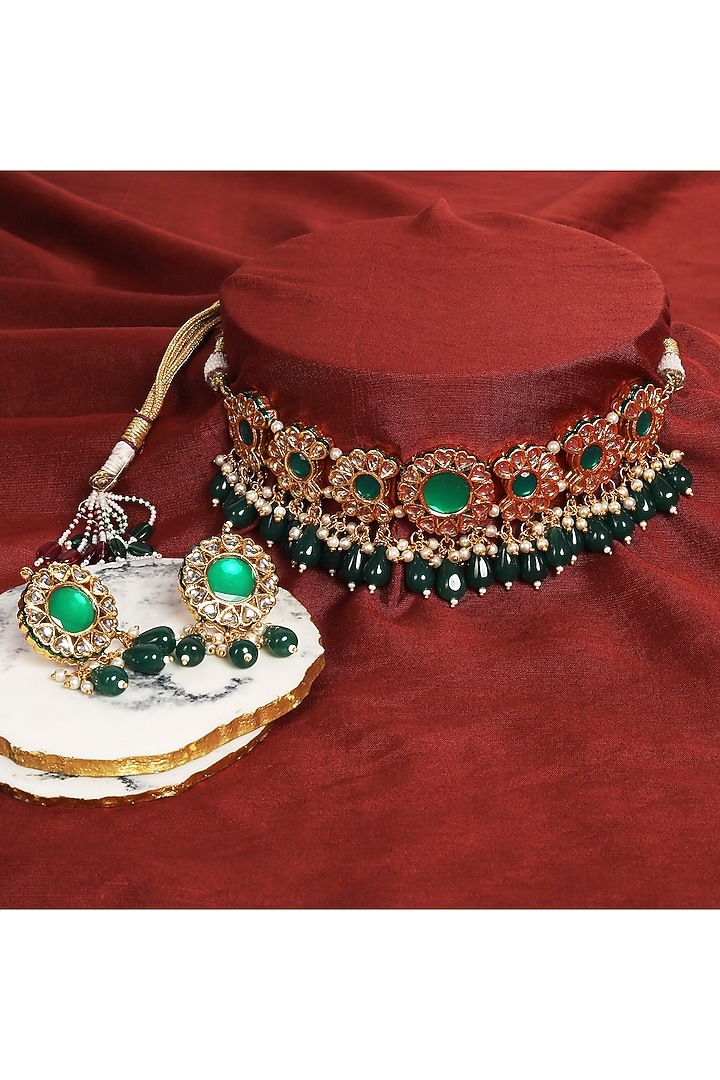 Gold Plated Kundan Polki Necklace Set by Aura Trends at Pernia's Pop Up Shop