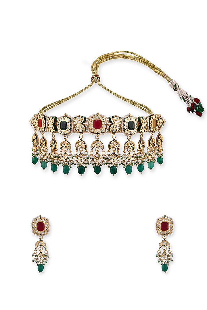 Gold Plated Kundan Polki Necklace Set by Aura Trends at Pernia's Pop Up Shop