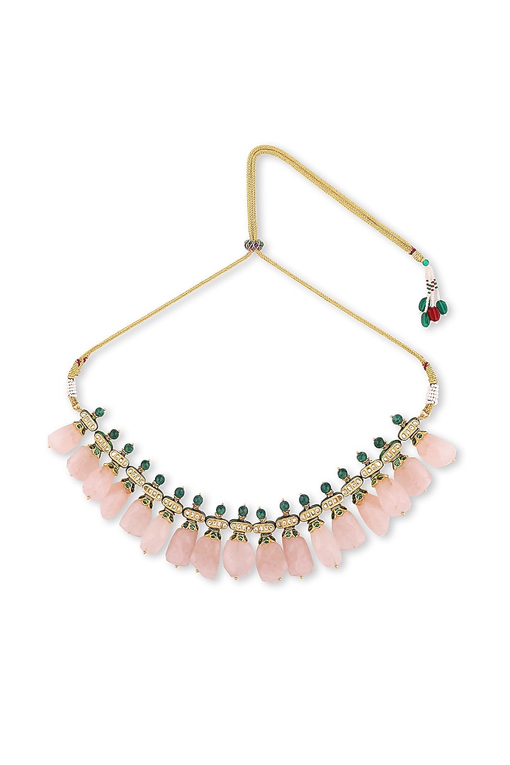Gold Plated Pink Kundan Polki & Pearl Necklace In Sterling Silver by Auraa Trends Silver Jewellery at Pernia's Pop Up Shop