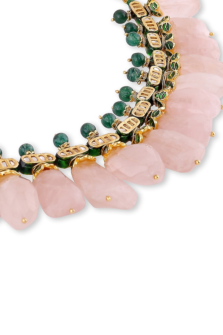 Gold Plated Pink Kundan Polki & Pearl Necklace In Sterling Silver by Auraa Trends Silver Jewellery at Pernia's Pop Up Shop