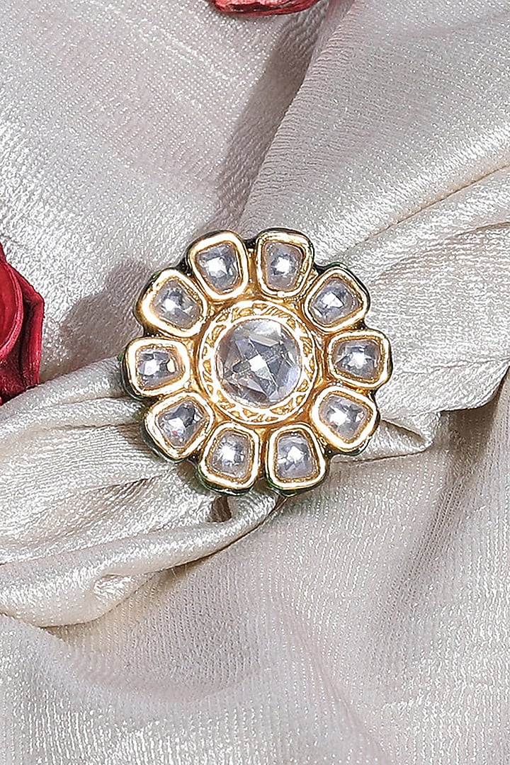 Gold Plated White Kundan Polki & Pearl Ring In Sterling Silver by Auraa Trends Silver Jewellery at Pernia's Pop Up Shop