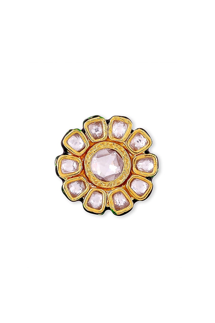 Gold Plated White Kundan Polki & Pearl Ring In Sterling Silver by Auraa Trends Silver Jewellery at Pernia's Pop Up Shop