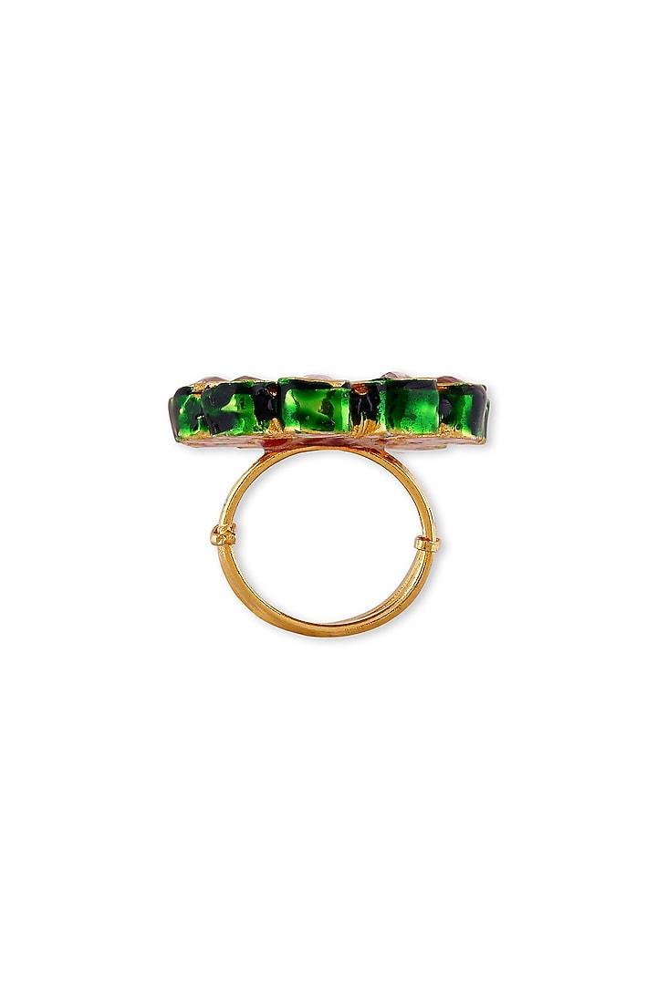 Gold Plated White Kundan Polki & Pearl Ring In Sterling Silver by Auraa Trends Silver Jewellery at Pernia's Pop Up Shop
