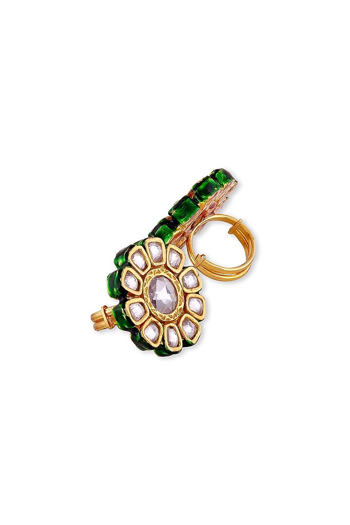 Gold Plated White Kundan Polki & Pearl Ring In Sterling Silver by Auraa Trends Silver Jewellery at Pernia's Pop Up Shop