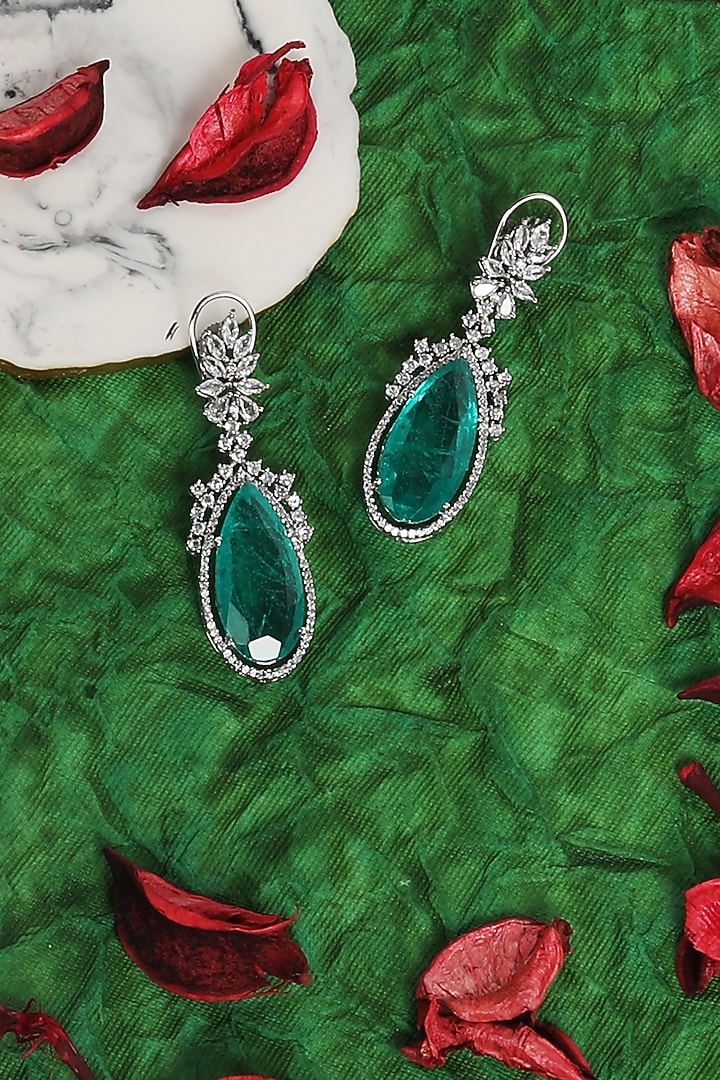 White Finish Sea Green Zircon Dangler Earrings by Aura Trends at Pernia's Pop Up Shop
