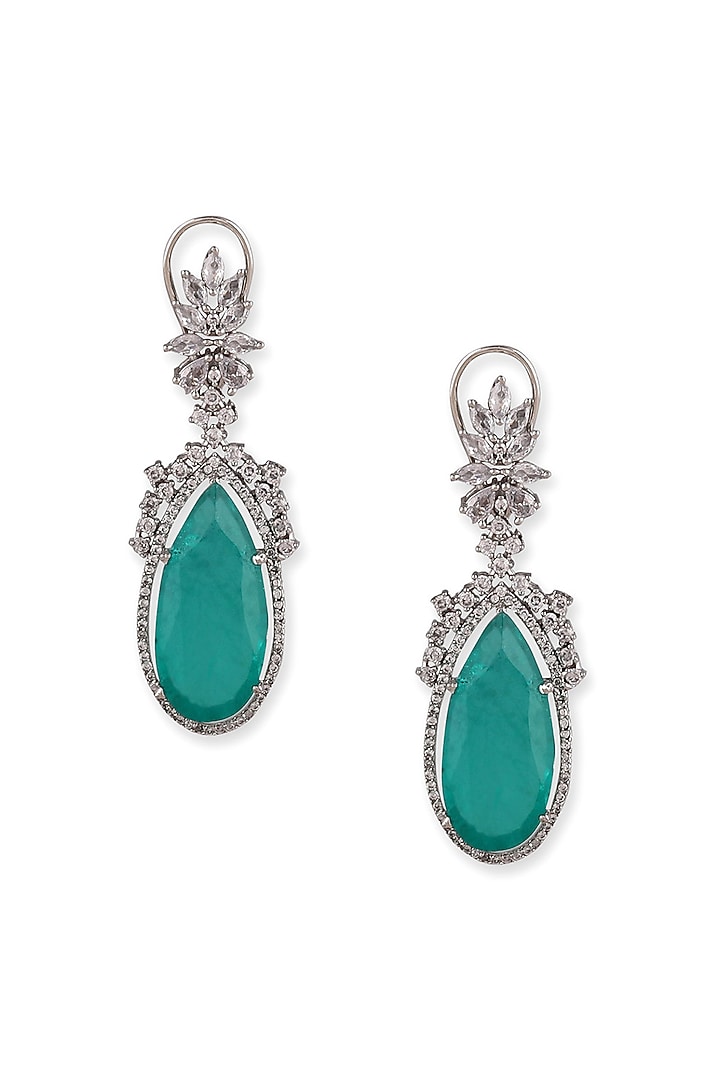 White Finish Sea Green Zircon Dangler Earrings by Aura Trends at Pernia's Pop Up Shop