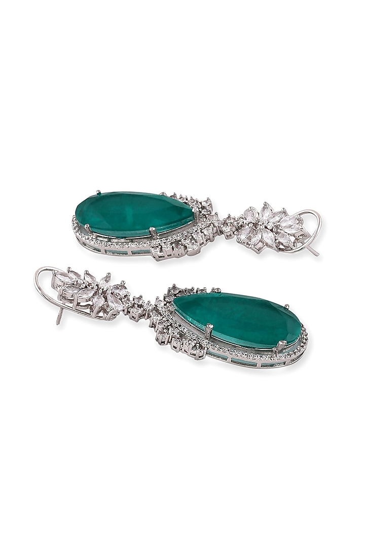 White Finish Sea Green Zircon Dangler Earrings by Aura Trends at Pernia's Pop Up Shop