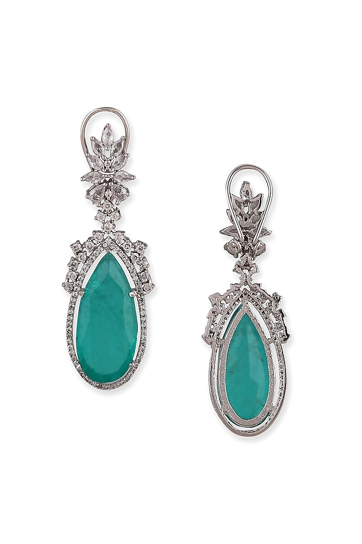 White Finish Sea Green Zircon Dangler Earrings by Aura Trends at Pernia's Pop Up Shop