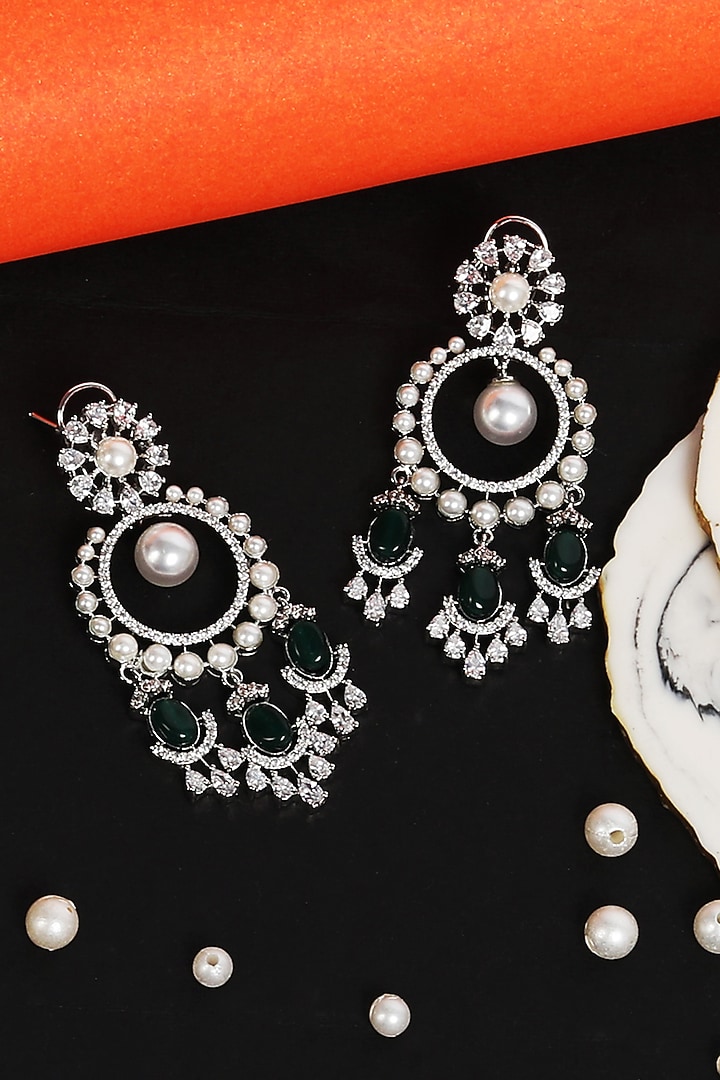 Gold Plated Green Kundan Polki & Pearl Chandbali Earrings by Aura Trends at Pernia's Pop Up Shop