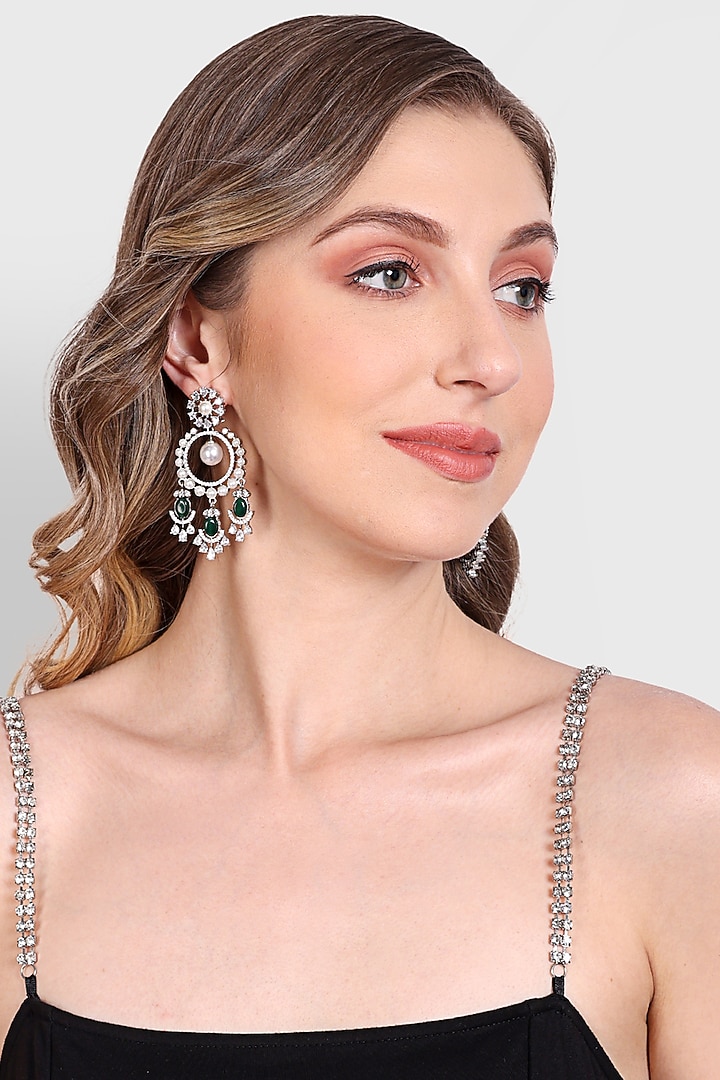 Gold Plated Green Kundan Polki & Pearl Chandbali Earrings by Auraa Trends at Pernia's Pop Up Shop