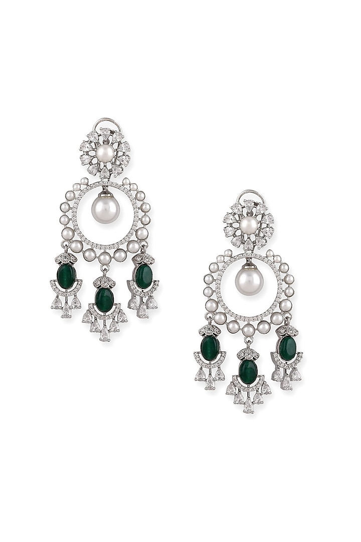 Gold Plated Green Kundan Polki & Pearl Chandbali Earrings by Aura Trends at Pernia's Pop Up Shop