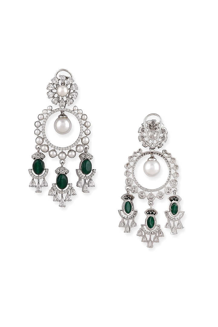 Gold Plated Green Kundan Polki & Pearl Chandbali Earrings by Aura Trends at Pernia's Pop Up Shop