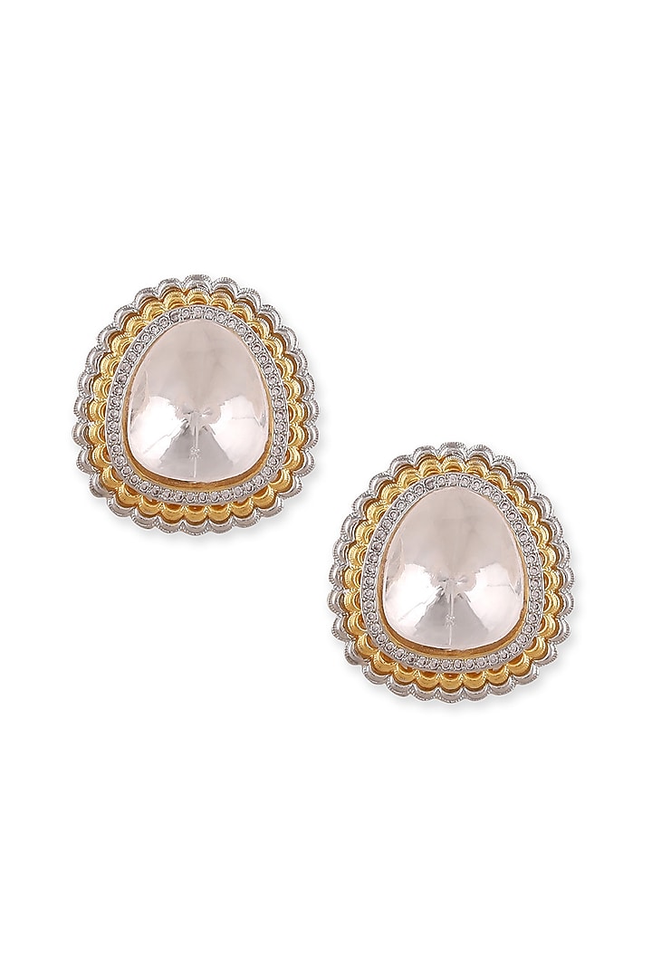 Gold Plated White Kundan Polki & Pearl Stud Earrings by Aura Trends at Pernia's Pop Up Shop