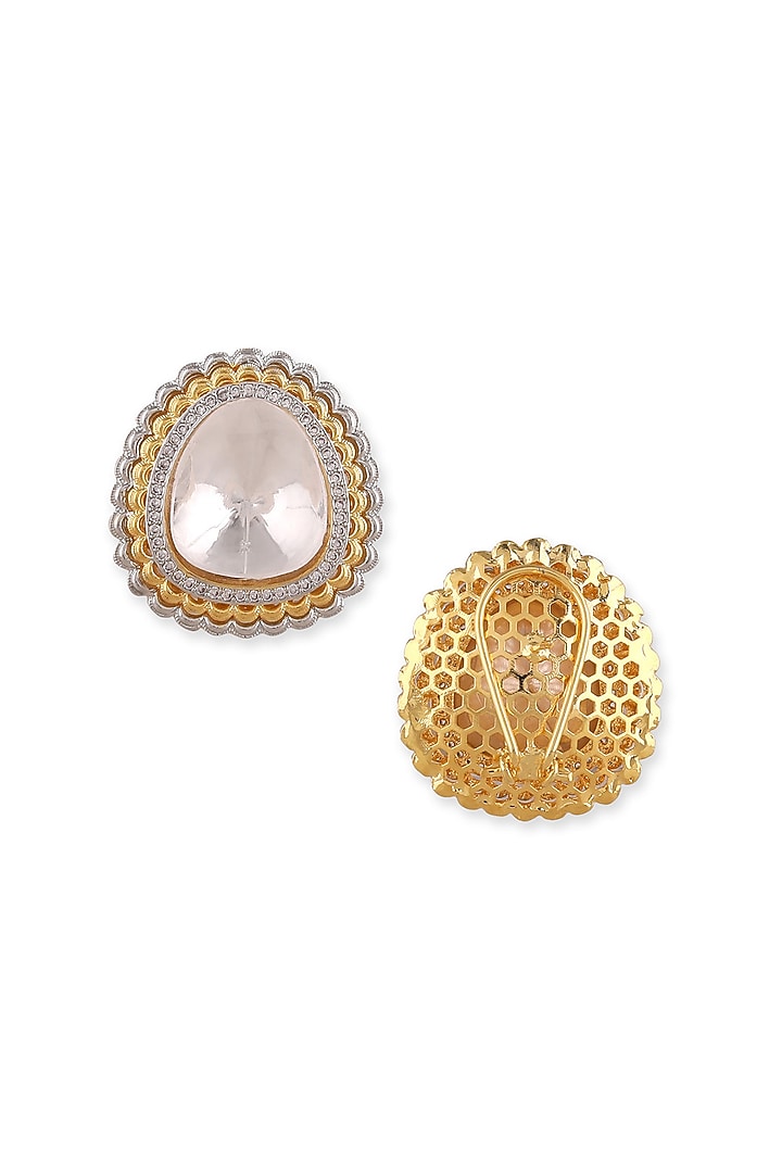 Gold Plated White Kundan Polki & Pearl Stud Earrings by Aura Trends at Pernia's Pop Up Shop