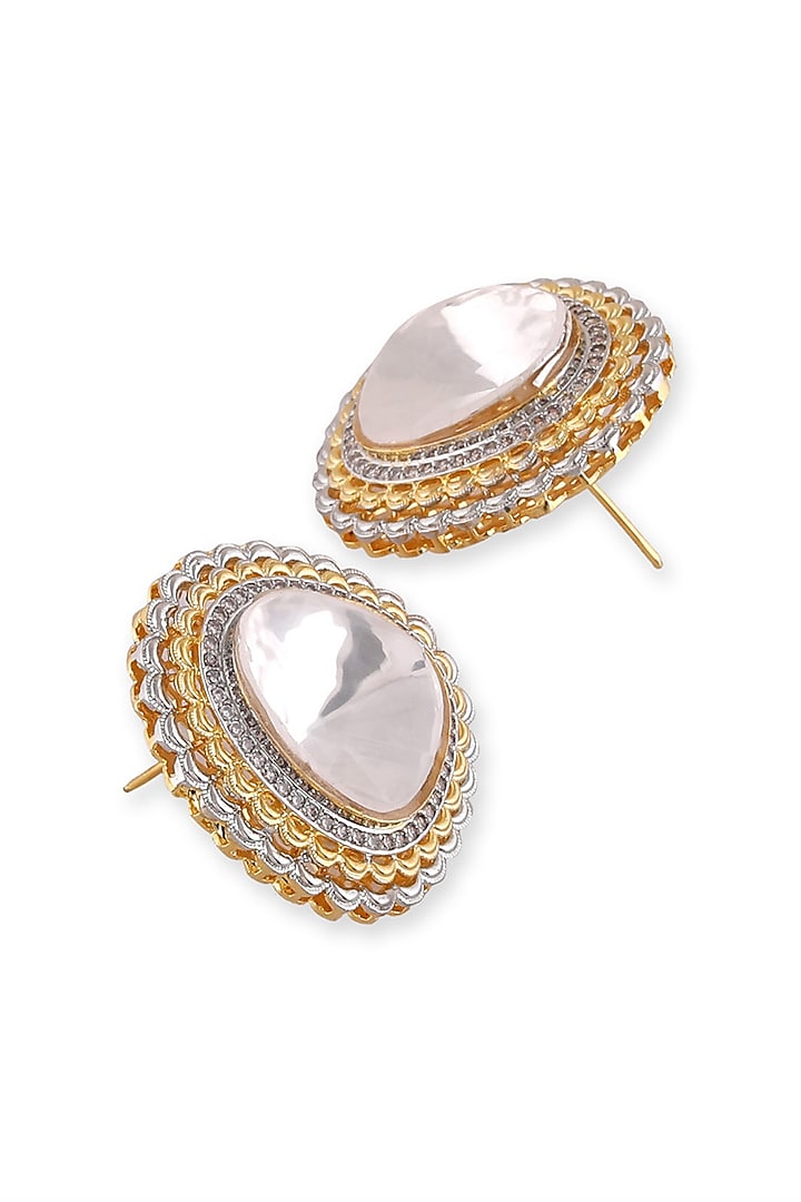 Gold Plated White Kundan Polki & Pearl Stud Earrings by Aura Trends at Pernia's Pop Up Shop