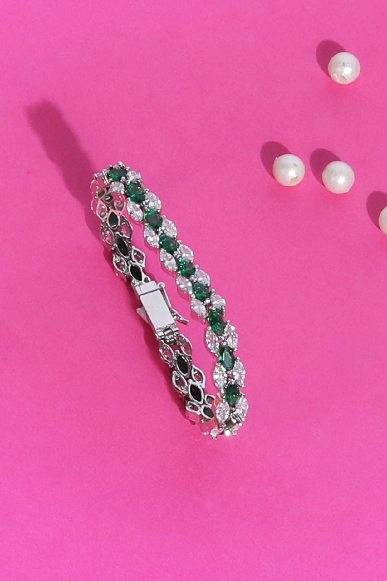 White Finish Green Zircon & Pearl Bracelet by Auraa Trends