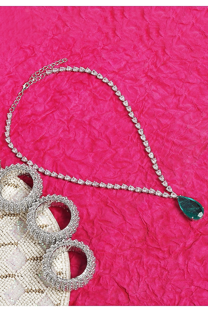 White Finish Green Zircon Necklace by Aura Trends at Pernia's Pop Up Shop