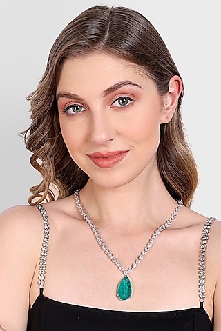 White Finish Green Zircon Necklace by Aura Trends