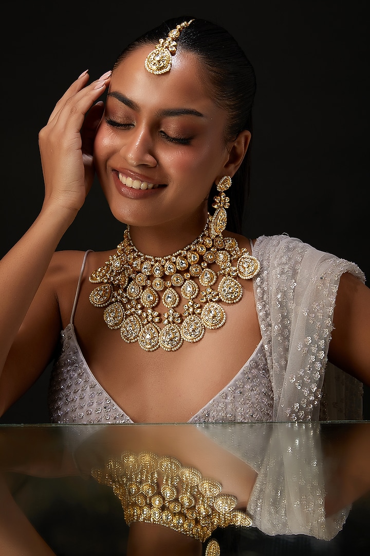 Gold Plated Kundan Polki Necklace Set by Aura Trends at Pernia's Pop Up Shop