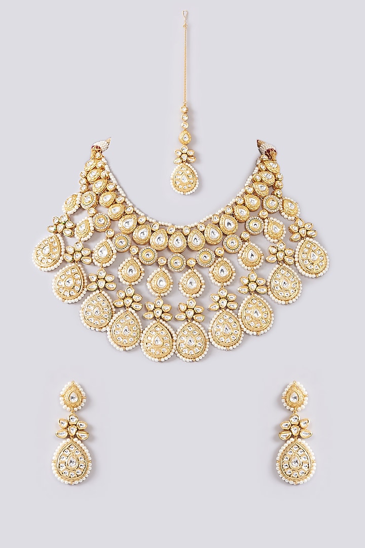 Gold Plated Kundan Polki Necklace Set by Aura Trends at Pernia's Pop Up Shop