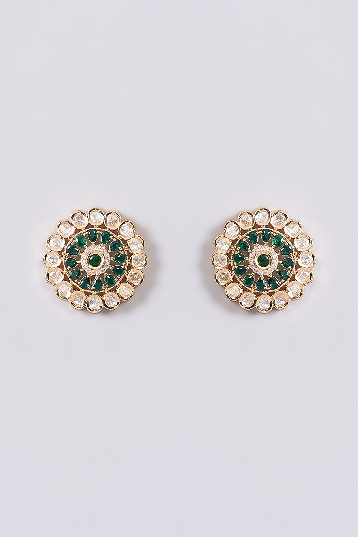 Gold Plated Kundan Polki Stud Earrings by Aura Trends at Pernia's Pop Up Shop