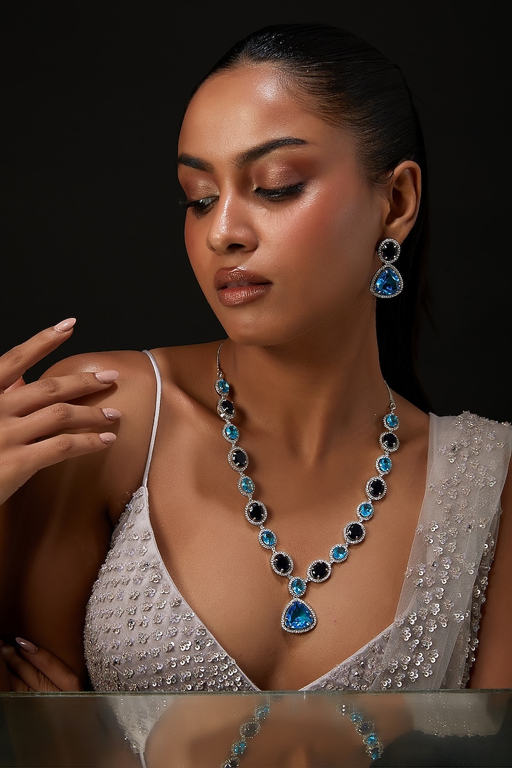 White Rhodium Finish Zircon Necklace Set by Aura Trends at Pernia's Pop Up Shop