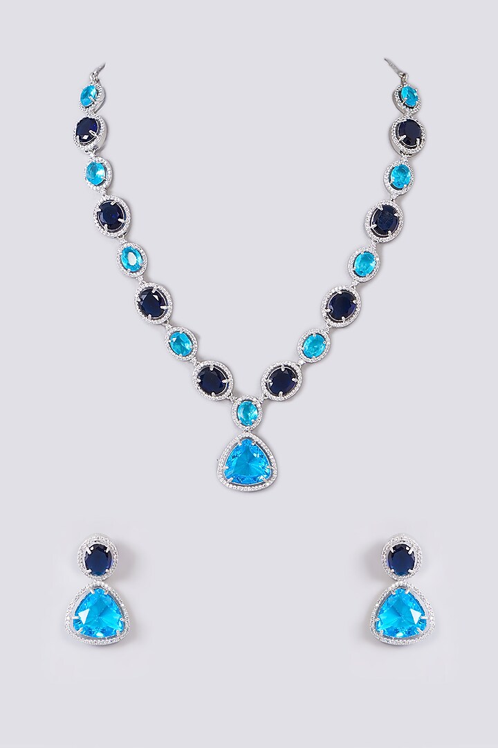 White Rhodium Finish Zircon Necklace Set by Aura Trends at Pernia's Pop Up Shop