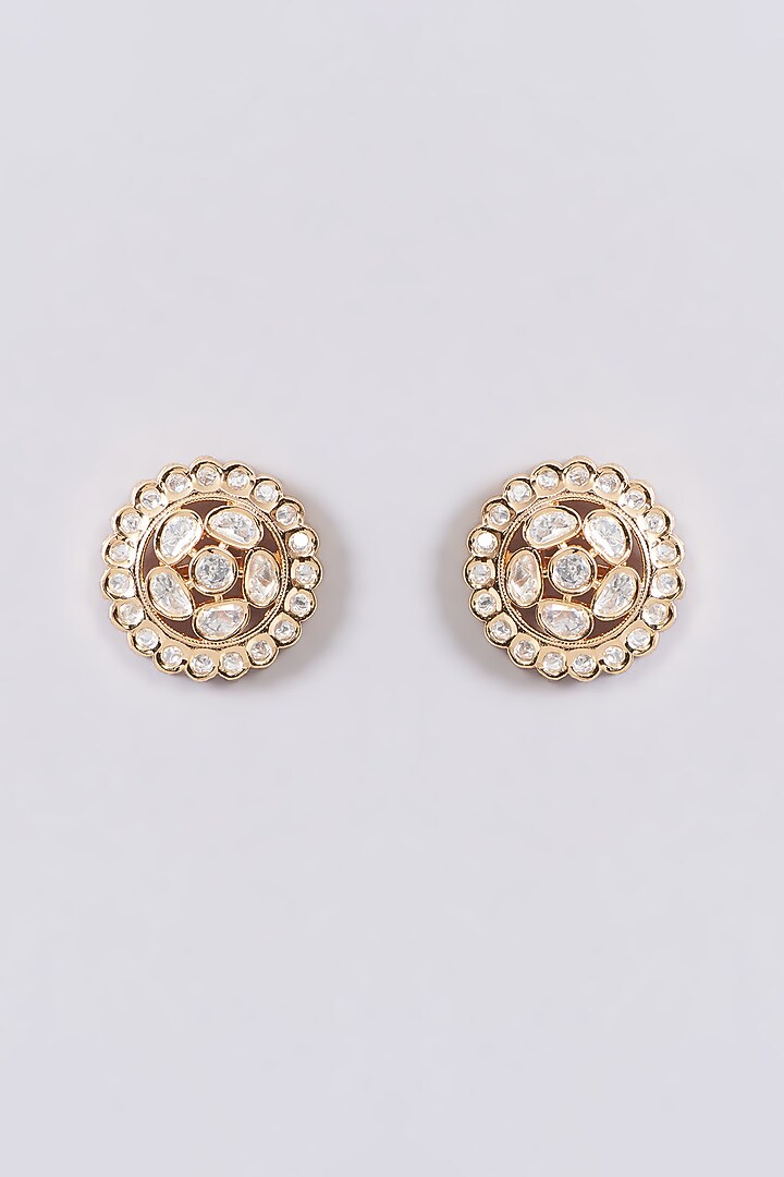 Gold Plated Kundan Polki Stud Earrings by Aura Trends at Pernia's Pop Up Shop