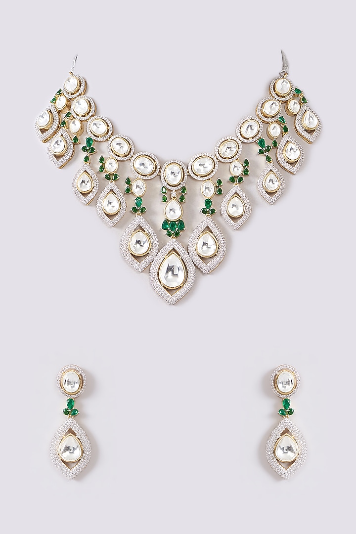 White Rhodium Finish Zircon Necklace Set by Aura Trends at Pernia's Pop Up Shop