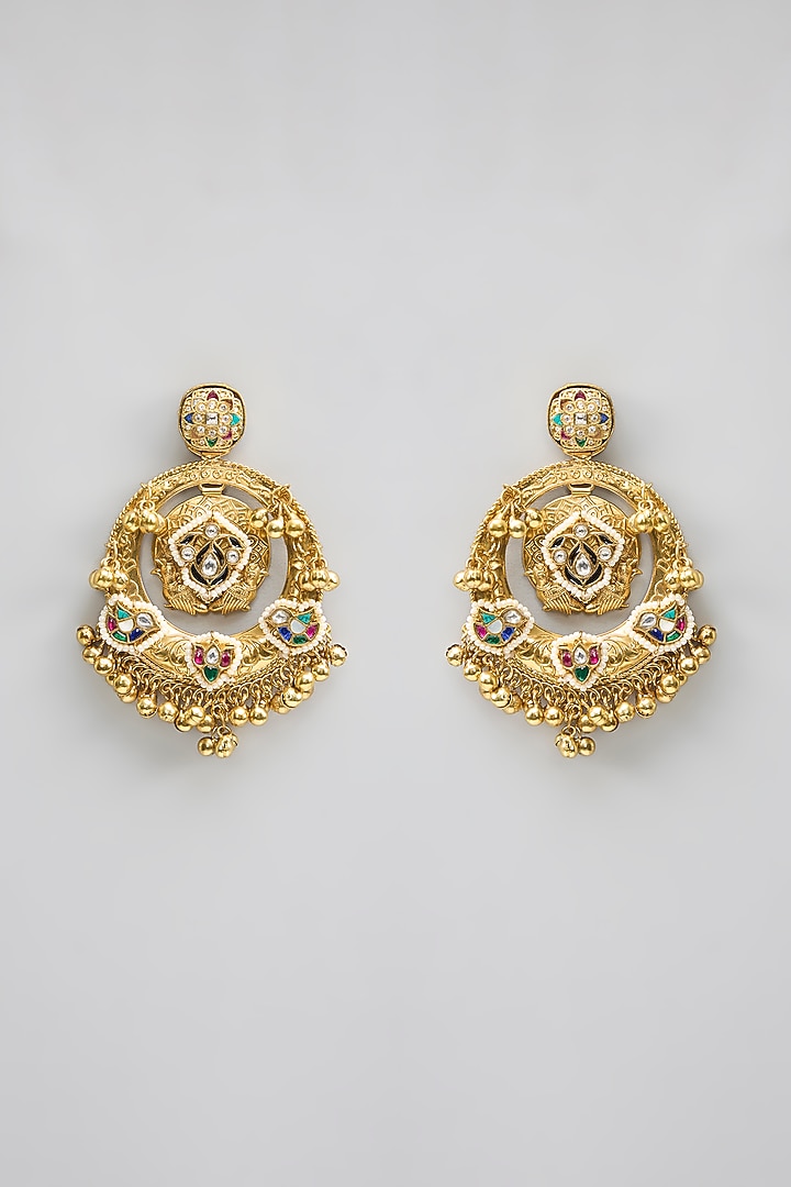 Gold Finish Kundan Polki & Pearl Dangler Earrings by Aura Trends at Pernia's Pop Up Shop