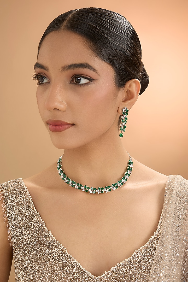 Gold Finish Kundan Polki & Pearl Choker Necklace Set by Aura Trends at Pernia's Pop Up Shop