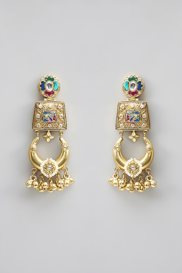 Gold Finish Kundan Polki & Pearl Long Necklace Set by Aura Trends at Pernia's Pop Up Shop