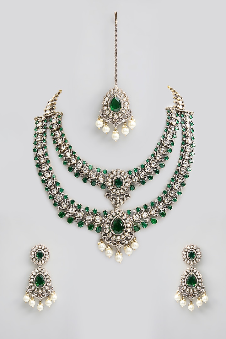 Gold Finish Kundan Polki & Pearl Necklace Set by Aura Trends at Pernia's Pop Up Shop