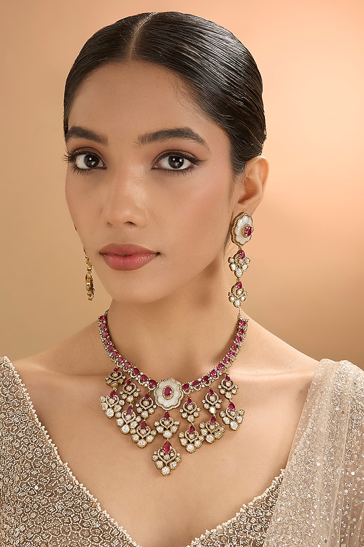 Gold Finish Kundan Polki & Pearl Necklace Set by Aura Trends at Pernia's Pop Up Shop