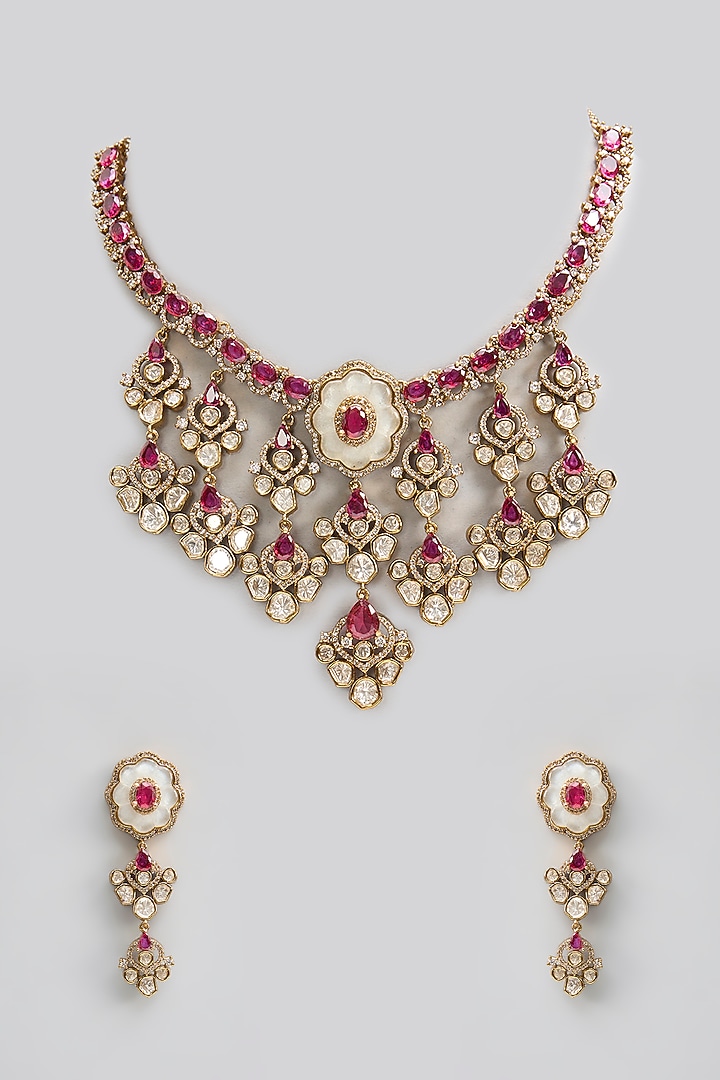 Gold Finish Kundan Polki & Pearl Necklace Set by Aura Trends at Pernia's Pop Up Shop