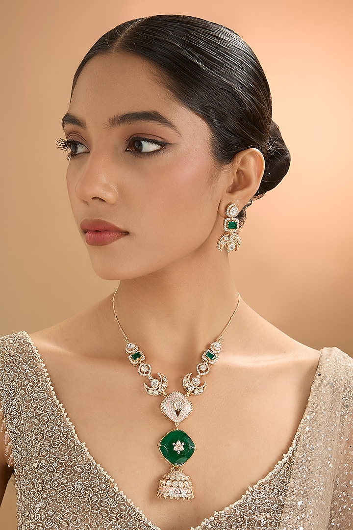 Gold Finish Kundan Polki & Pearl Necklace Set by Aura Trends at Pernia's Pop Up Shop