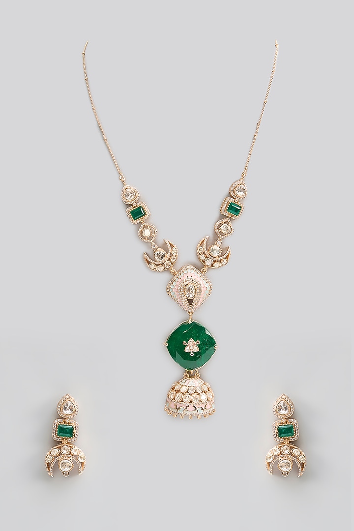 Gold Finish Kundan Polki & Pearl Necklace Set by Aura Trends at Pernia's Pop Up Shop