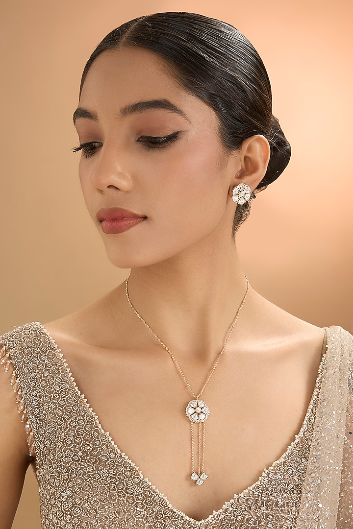Gold Finish Kundan Polki & Pearl Necklace Set by Aura Trends at Pernia's Pop Up Shop