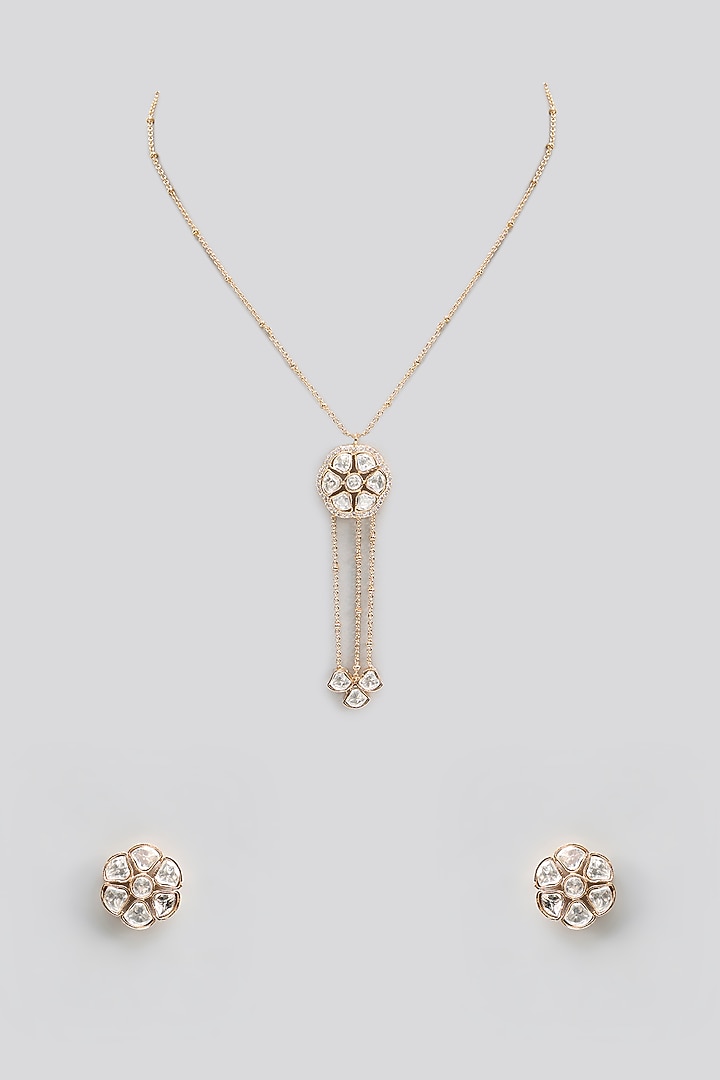 Gold Finish Kundan Polki & Pearl Necklace Set by Aura Trends at Pernia's Pop Up Shop