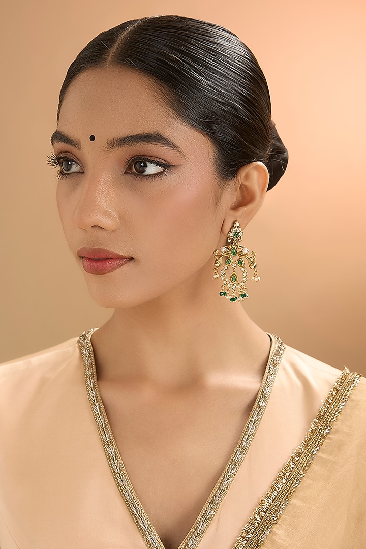 Gold Finish Kundan Polki & Pearl Dangler Earrings by Aura Trends at Pernia's Pop Up Shop