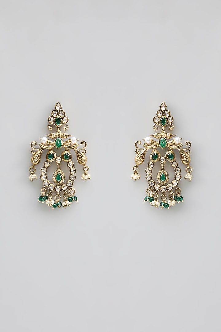 Gold Finish Kundan Polki & Pearl Dangler Earrings by Aura Trends at Pernia's Pop Up Shop
